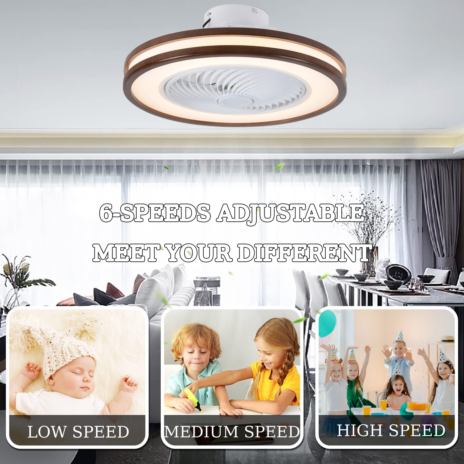 Moderne LED Dimmable Bois Lustre Ventilateur De Plafond LED Avec Telecommande Silencieux Lustre Plafonnier Moteur DC Réversible 6 Vitesses Pour Chambre Salon Plafonnier Led-A