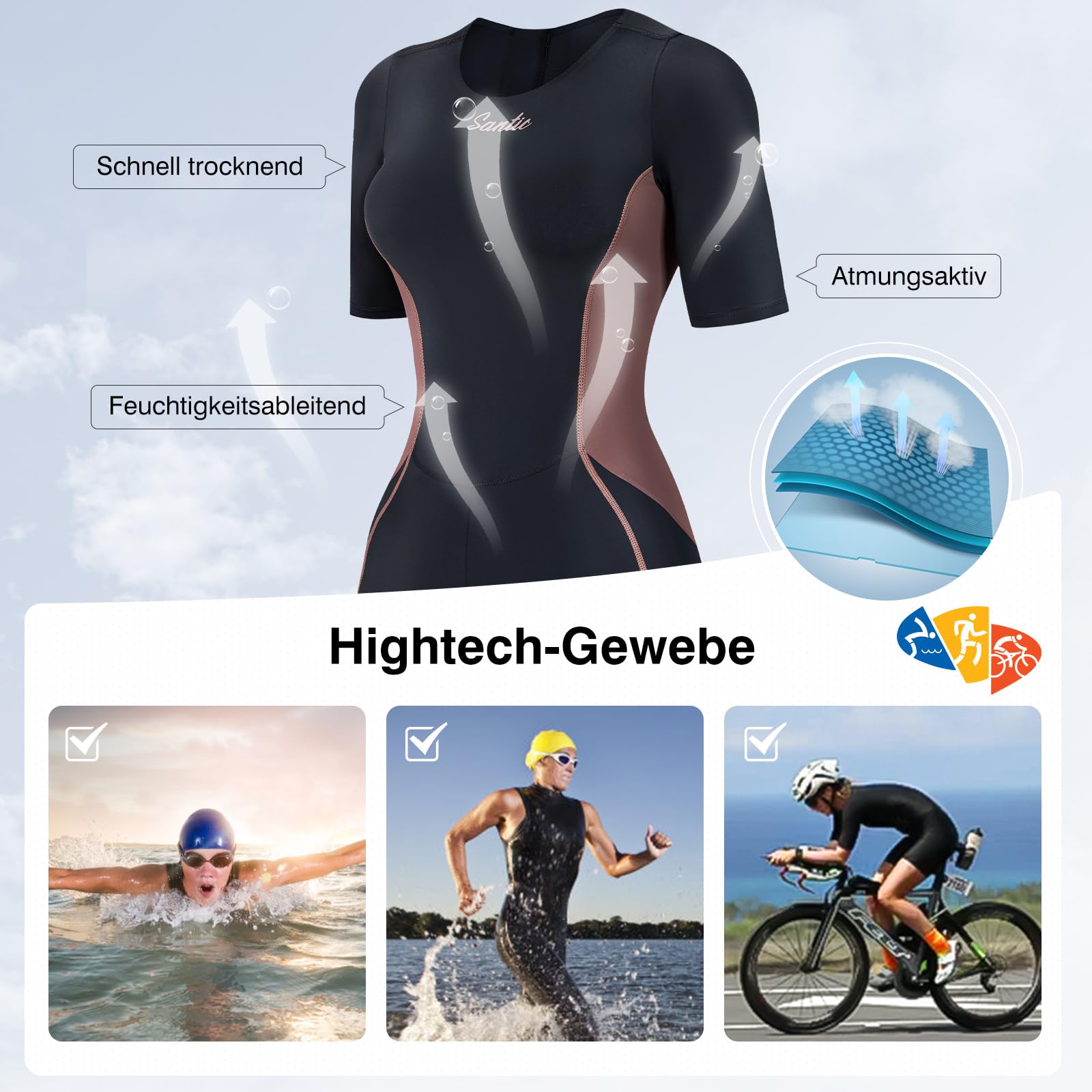 Santic Traje de triatlón acolchado de triatlón de una sola pieza Kuzarm traje Pro Tri-traje de secado rápido adelgazar bicicleta skinsuit