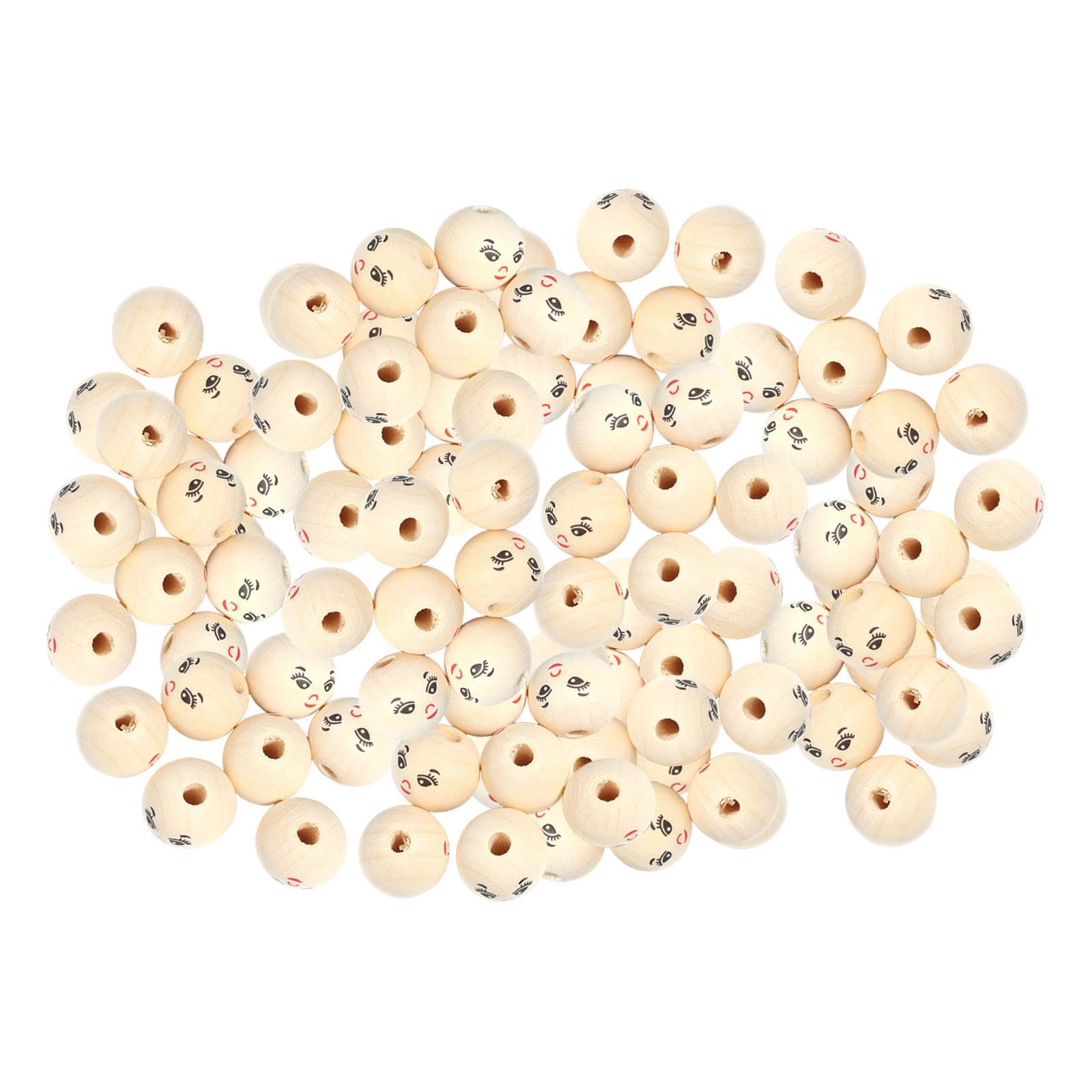 SNAPPSY 100Pcs Smiling Doll Head Wooden Beads with Faces Kids Loose Beads for Crafts Style B-image-23