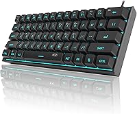 Vista 8 de MageGee Teclado mini 60% para juegos, retroiluminado RGB de 61 teclas ultra compacto, TS91 ergonómico, impermeable, sensación mecánica, teclados