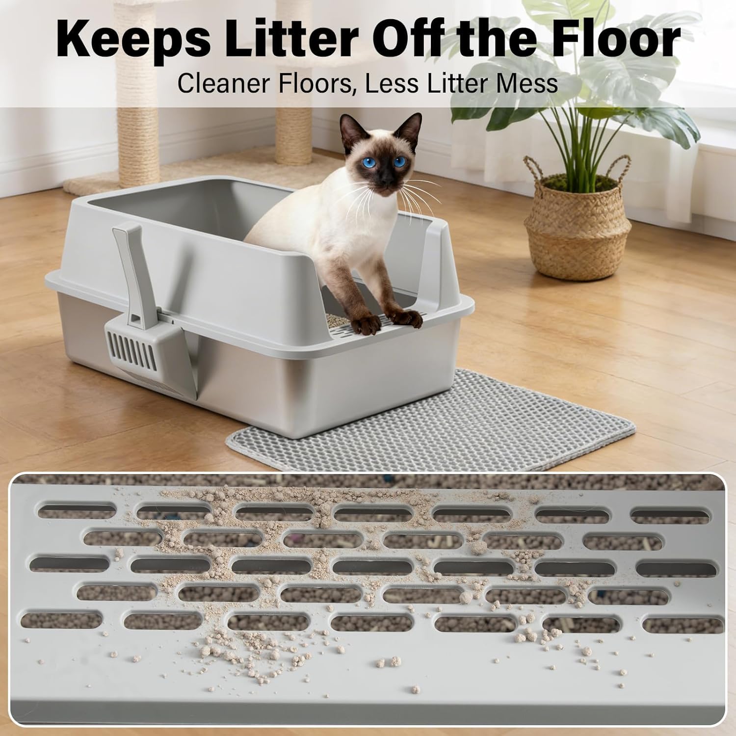 Stainless Steel Litter Box with Lid, XLarge Metal Litter Box for Big Cats, High-Sided Cat Litter Boxes for Anti Urine Splash, Odor Control, Non-Stick & Easy to Clean, Includes Scoop and Mat