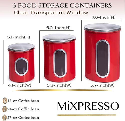 Miniatura 8 de MiXPRESSO Juego de 3 recipientes azules para la cocina, tarros de cocina con ventana transparente, recipiente de café hermético, organizador de té y