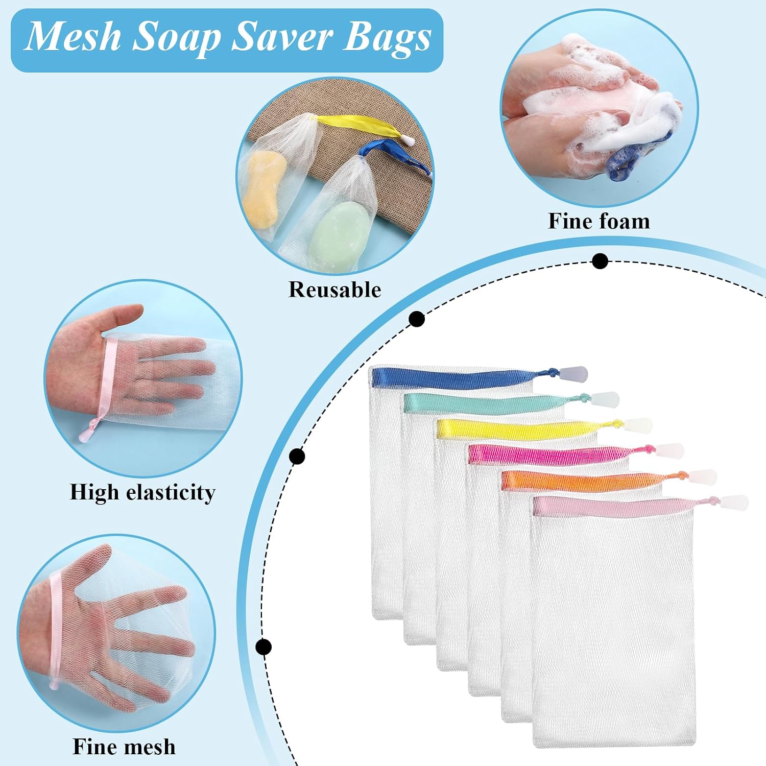 20Pcs Mesh Soap Bags for Shower, Exfoliating Soaps Saver Pouch Net Bag with Drawstring Thicken Foam Net Soap Saver Sack for Foaming Drying Body Facial Cleaning Tool for Bath Shower Multicolor