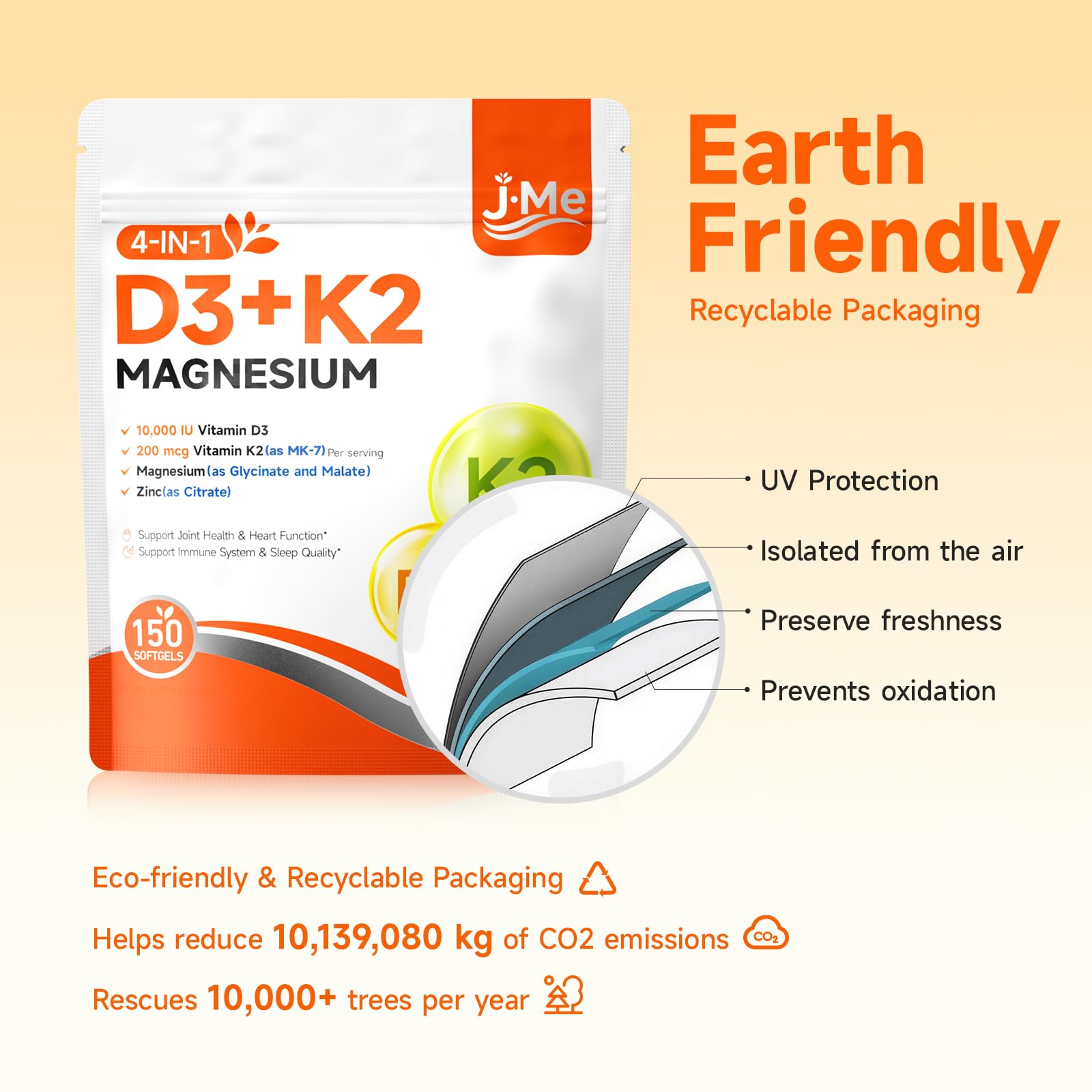 JME Core Vitamin D3 K2 10,000 IU Magnesium Supplement,300 Softgels, Non-GMO — Amazon image 9