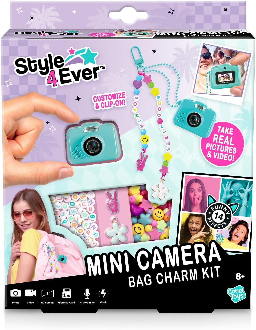 Style 4 Ever Mini Digital Camera Bag Charm Kit – Turquoise: Built in Frames and Filters, DIY Keychain Craft Set for Kids with Stickers & Accessories