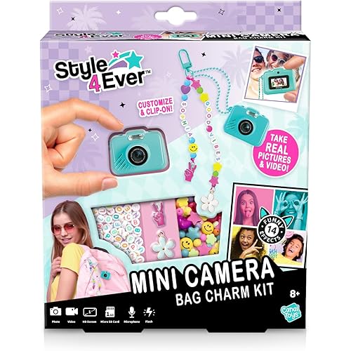 Style 4 Ever Mini Digital Camera Bag Charm Kit – Turquoise: Built in Frames and Filters, DIY Keychain Craft Set for Kids with Stickers & Accessories