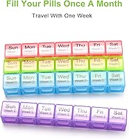 Vista 3 de Organizador mensual grande de píldoras, organizador de medicamentos de 28 días, almacenamiento por semana, compartimentos extra grandes a prueba