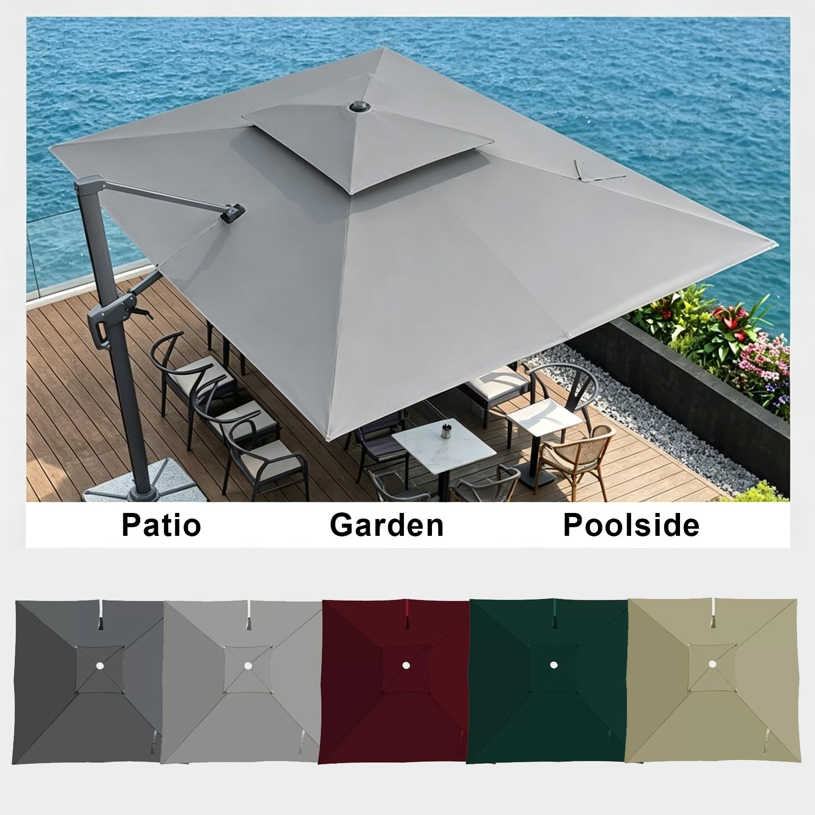 Telo di Ricambio per Ombrellone da Giardino 8 Stecche, Doppio Telo UVs30+ | Copertura a Sbalzo Poliestere 220gsm, Impermeabile, per Ombrellone da Giardino e Piscina(Light Khakiii,250x250cm)