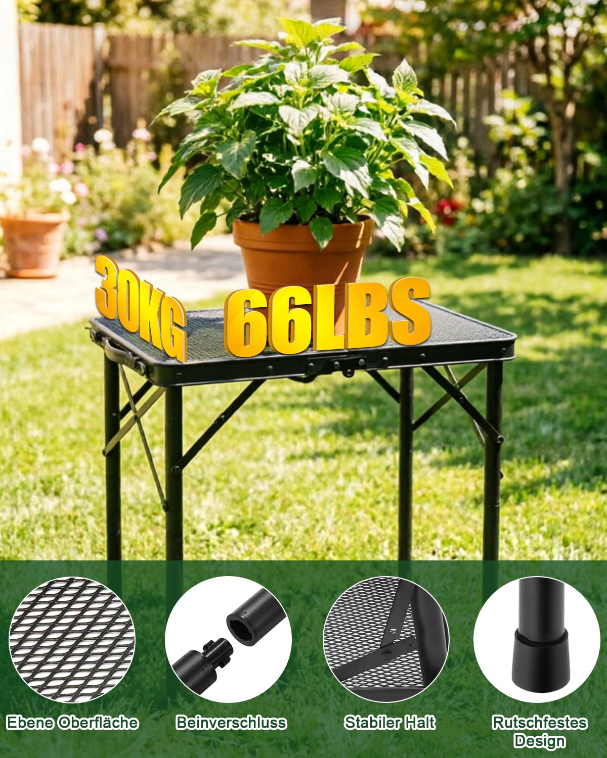 E EASTSTORM Klapptisch Grilltisch klappbar mit Metallgitter 60×40cm, 2 Höhenverstellbar – Leichter Klapptisch Klein für Grillen, Camping, Garten, Balkon, Angeln und Outdoor-Kochen(Schwarz)