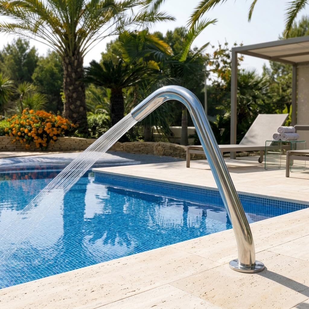 Suinga Cañón de Agua para Piscina | Acero Inoxidable AISI-316 Pulido Altura 1,2 m | Efecto Decorativo y Relax para SPA | Chorro Potente y Resistente para Uso Exterior