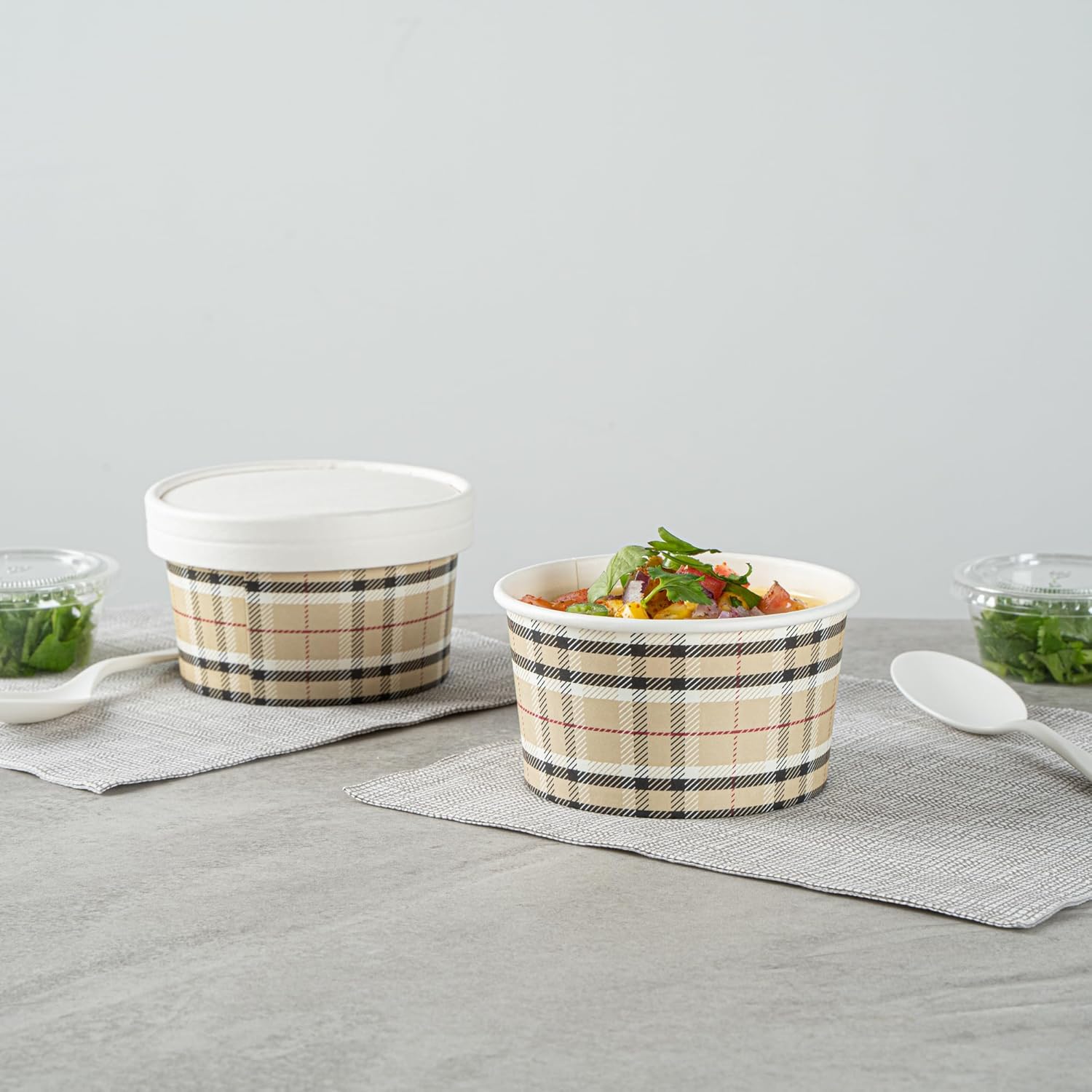 Restaurantware Coppetta 8 Ounce Dessert Cups, 200 Disposable Ice Cream Cups - Lids Sold Separately, Sturdy, Plaid Paper FroYo Bowls, For Hot And Cold Foods, Perfect For Gelato Or Mousse
