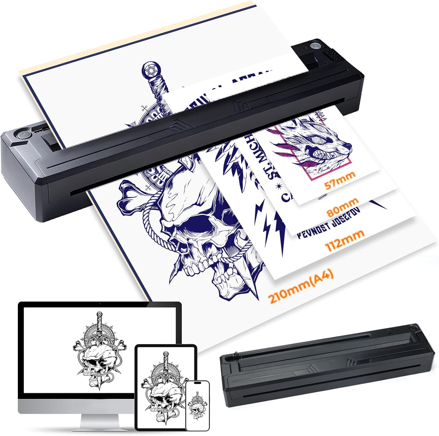 Tattoo Transfer Stencil Printer Wireless Thermal Printer Tattoo Machine Compatible with iPad Phone PC Tattoo Supplies