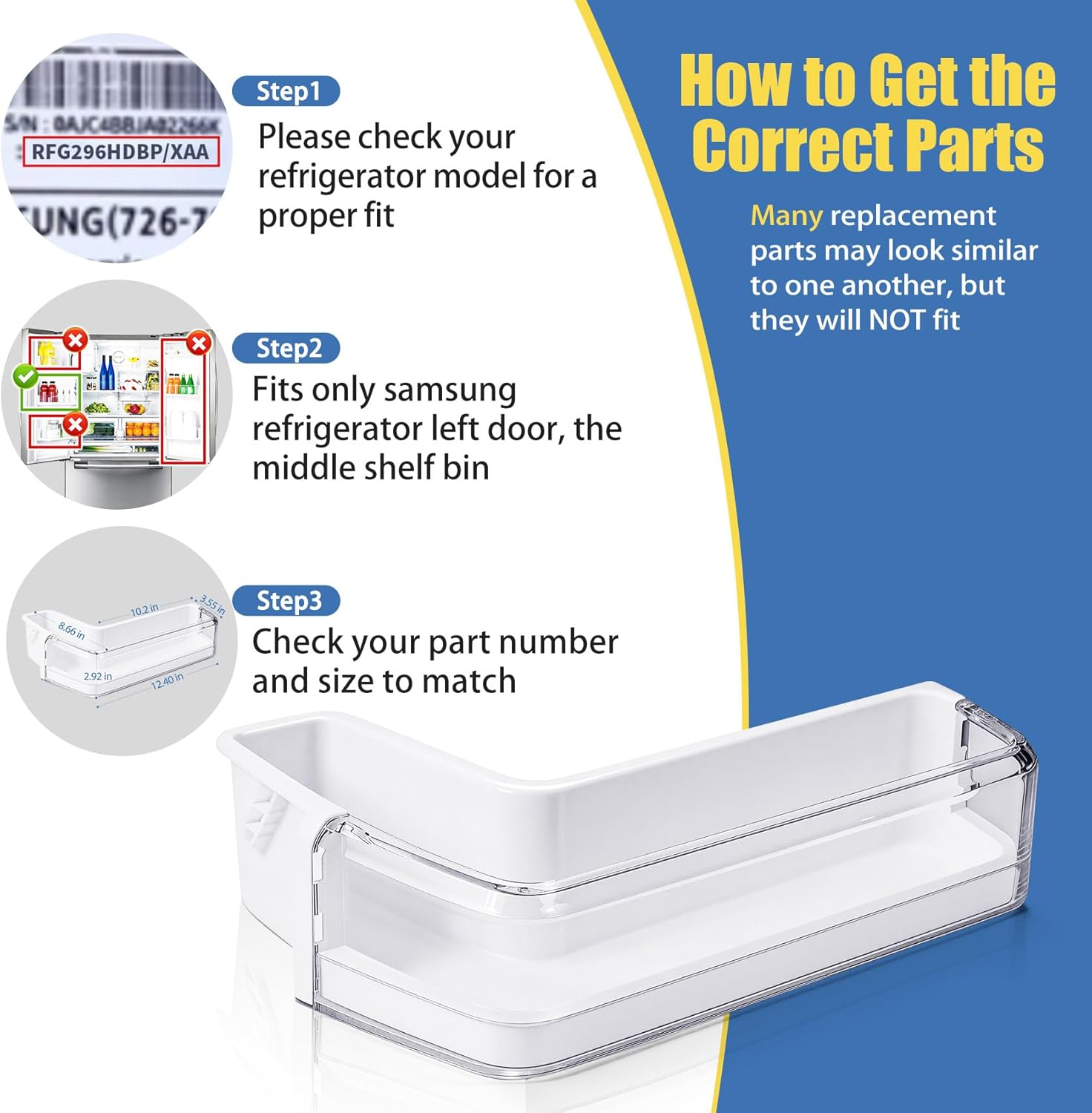 Upgraded DA97-11478A Refrigerator Door Shelf Compatible with Samsung Fridge Left Door Middle Shelf Bin RFG296HDBP RFG296HDPN RFG296HDWP RFG298HDRS Replace DA63-06471A AP5332064 Fridge Shelf Basket