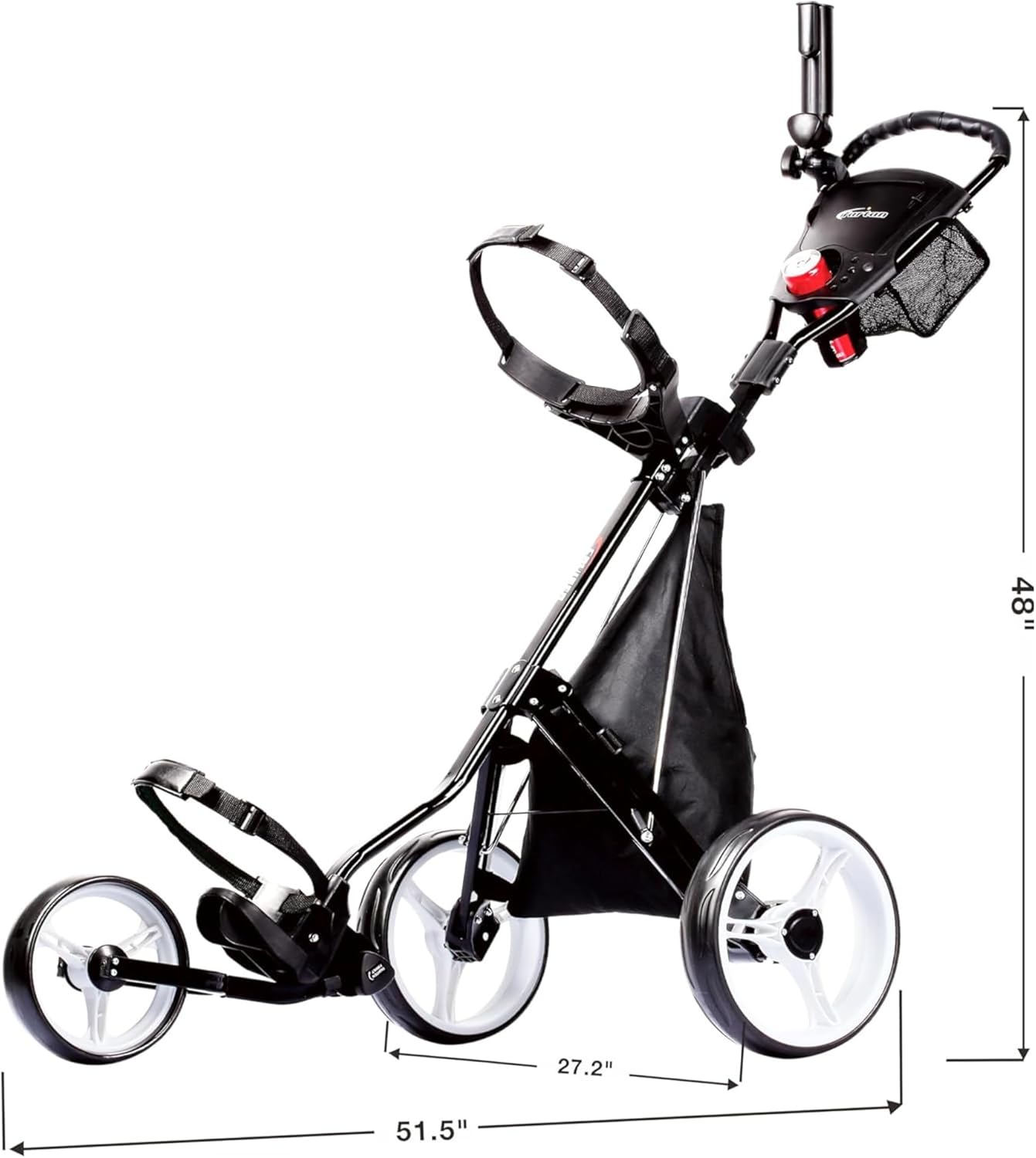 PRECISE Cruiser 3-Wheel Golf Push Cart with Foot Brake & Stabilizer Rods – Folding Golf Trolley, Ergonomic Handle, Detachable Storage Bag, Scorecard & Cup Holder