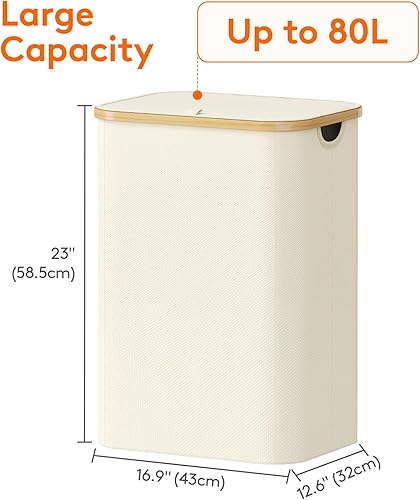 Miniatura 93 de Lifewit Cesta grande de 100 litros con tapa para ropa con asas de bambú y bolsa extraíble, plegable para dormitorio, baño, residencia universitaria