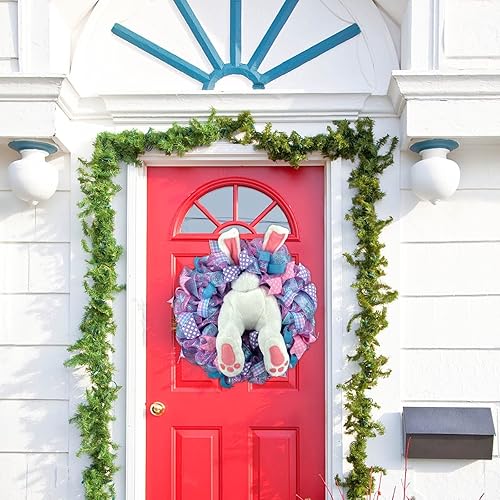 Miniatura 7 de Coronas de Pascua para puerta delantera corona de conejo ladrón con orejas decoración de Pascua con cintas para puerta porche pared decoración de