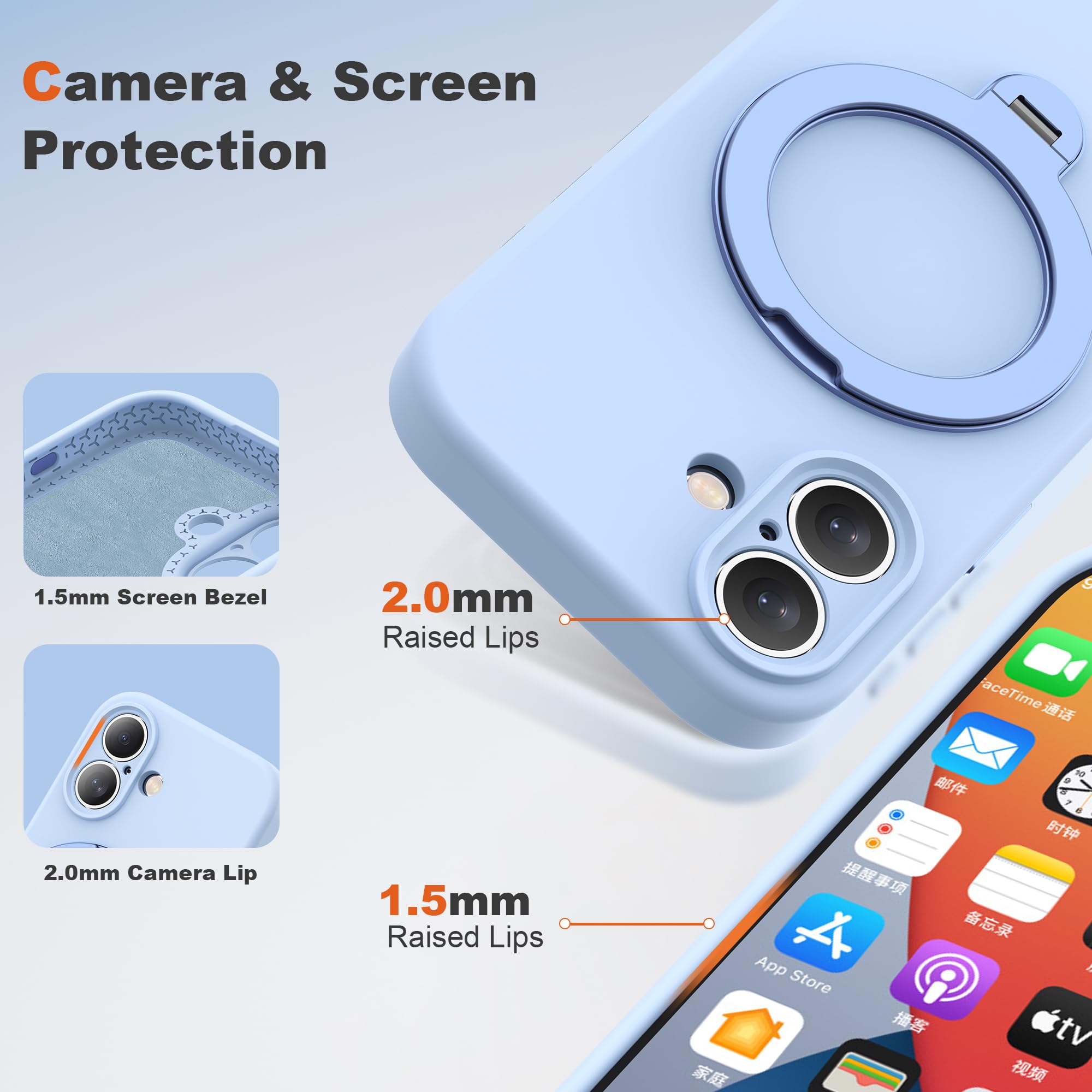 Funda para iPhone 16 con soporte giratorio de 360°, 6.1 pulgadas