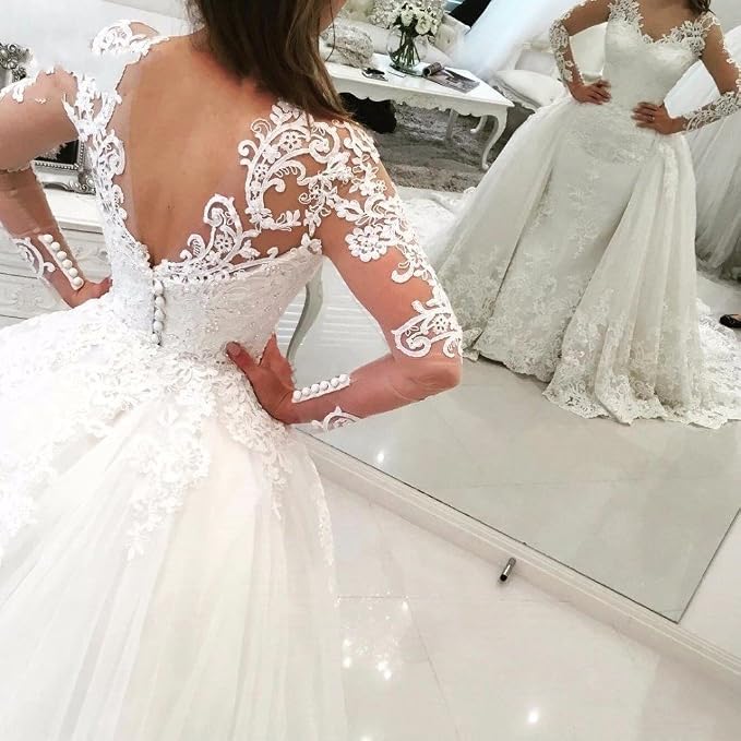 Amazon.com: Tsbridal falda desmontable vestido de novia mangas largas  encaje sirena vestidos de novia : Ropa, Zapatos y Joyería
