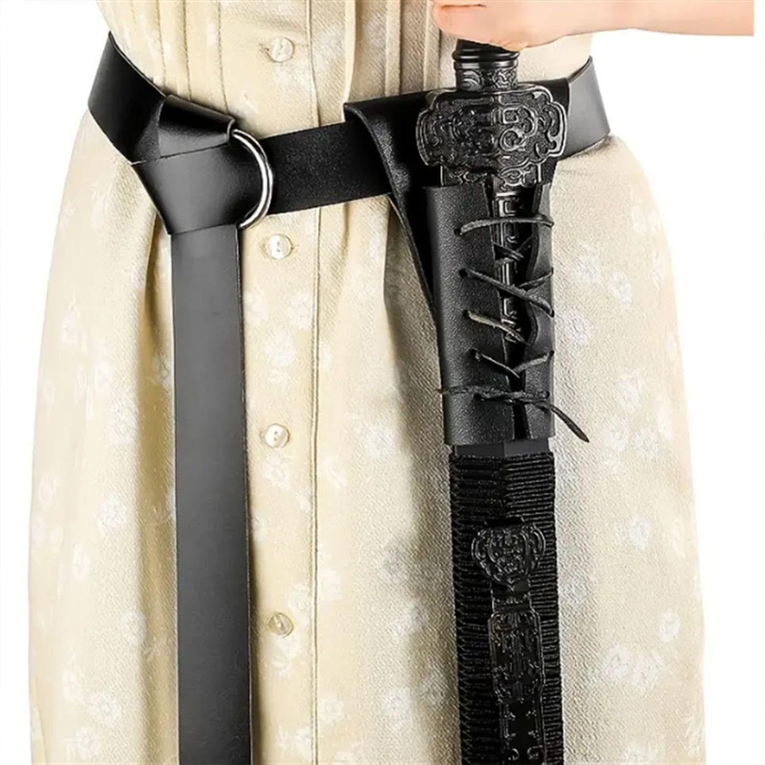 NIDHFG 1 Piece Black Belt, Knight Clothing Accessories, Pu Leather Belt, Retro Belt, Cosplay Clothing Accessories. - Image 3