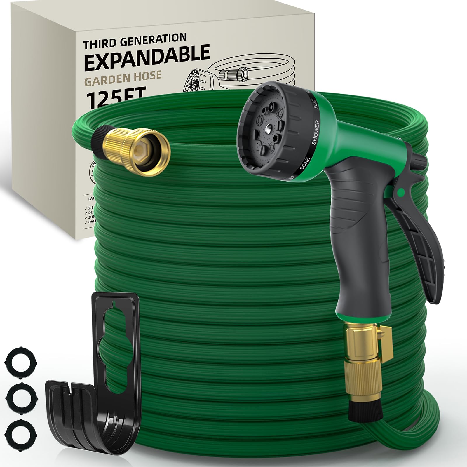 Expandable Garden Hose 125ft - New Patented Water with 40 Layers of Innovative Nano Rubber Real Leak-Proof 10-Function Spray Nozzle Lightweight, Durable, Flexible (Color May Vary)