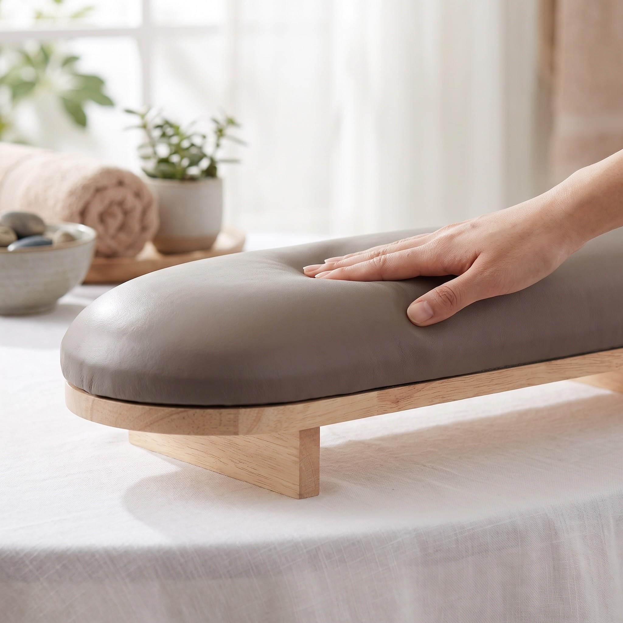 SOLUSTRE 2-częściowa drewniana podpórka pod ręce, skórzana poduszka do manicure, miękka podpórka pod nadgarstki dla stylistów paznokci, niezbędna do domowego manicure i akcesoriów do salonów