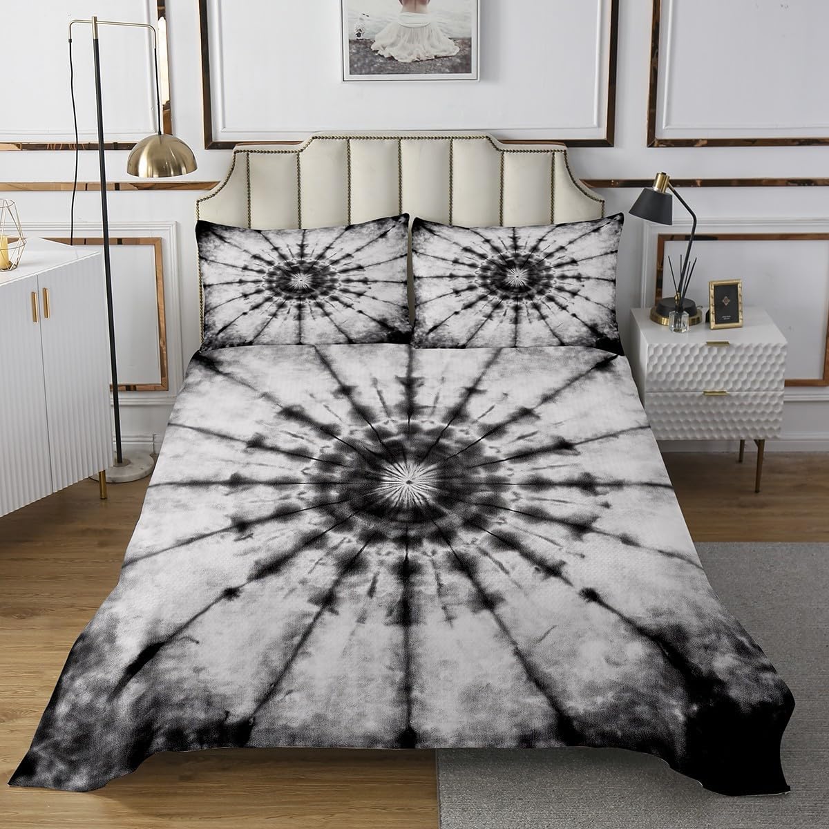 Erosebridal Tie Dye Bedspread Batik Quilted Coverlet Gypsy Coverlet Set Tattoo Quilted for Room Decorative 3Pcs Bedspread King Size, Colorful Spiral Vortex Swirl Trippy Bedspread