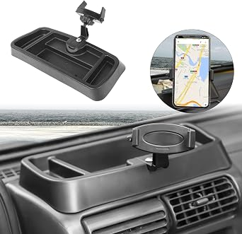 RT-TCZ Dash Multi-Mount Phone Holder Cell Phone Mount Bracket with Storage Organizer Box Interior Accessories for 1997-2006 Jeep Wrangler TJ