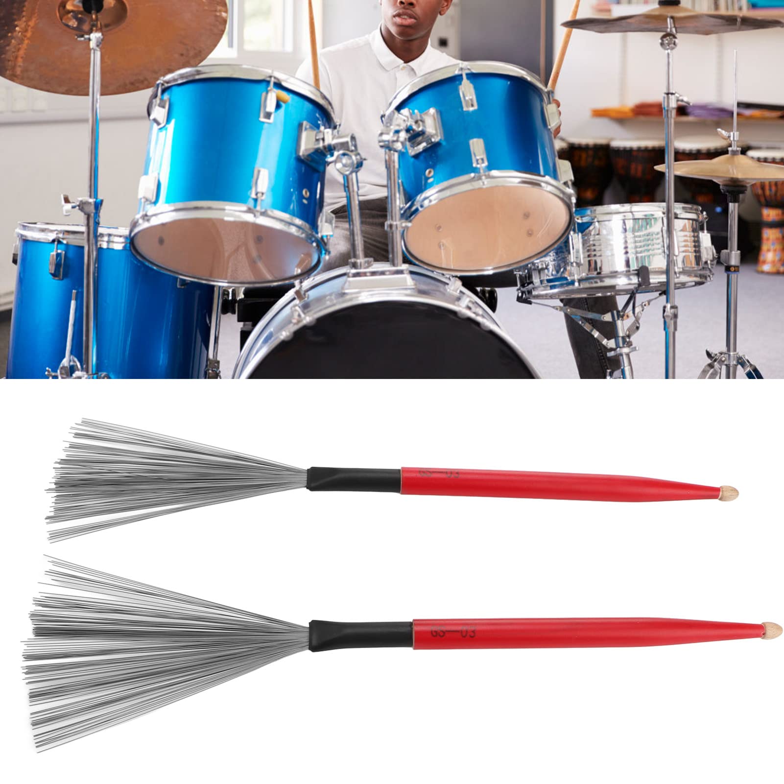 plplaaoo 1 Paar Trommelbürsten, doppelköpfiger Ahorn-Drumstick, Gummi-Stahldraht, tragbare Percussion-Bürste, Drum-Brush-Sticks für Schlagzeuger, Anfänger, Rockband, Jazz-Folk, Musikliebhaber, TRO