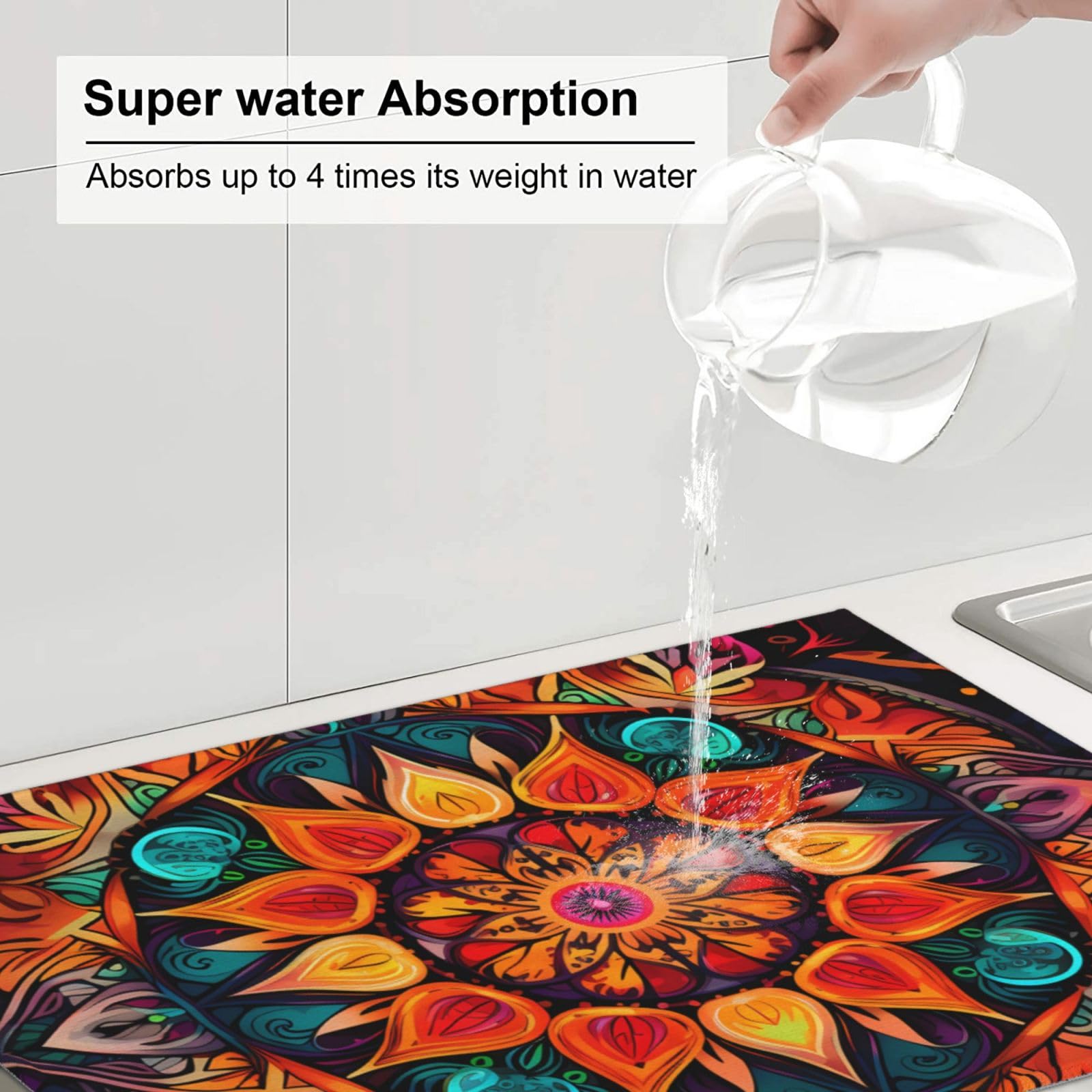 Tapis Séchage Vaisselle Bohème Floral Comptoir - France