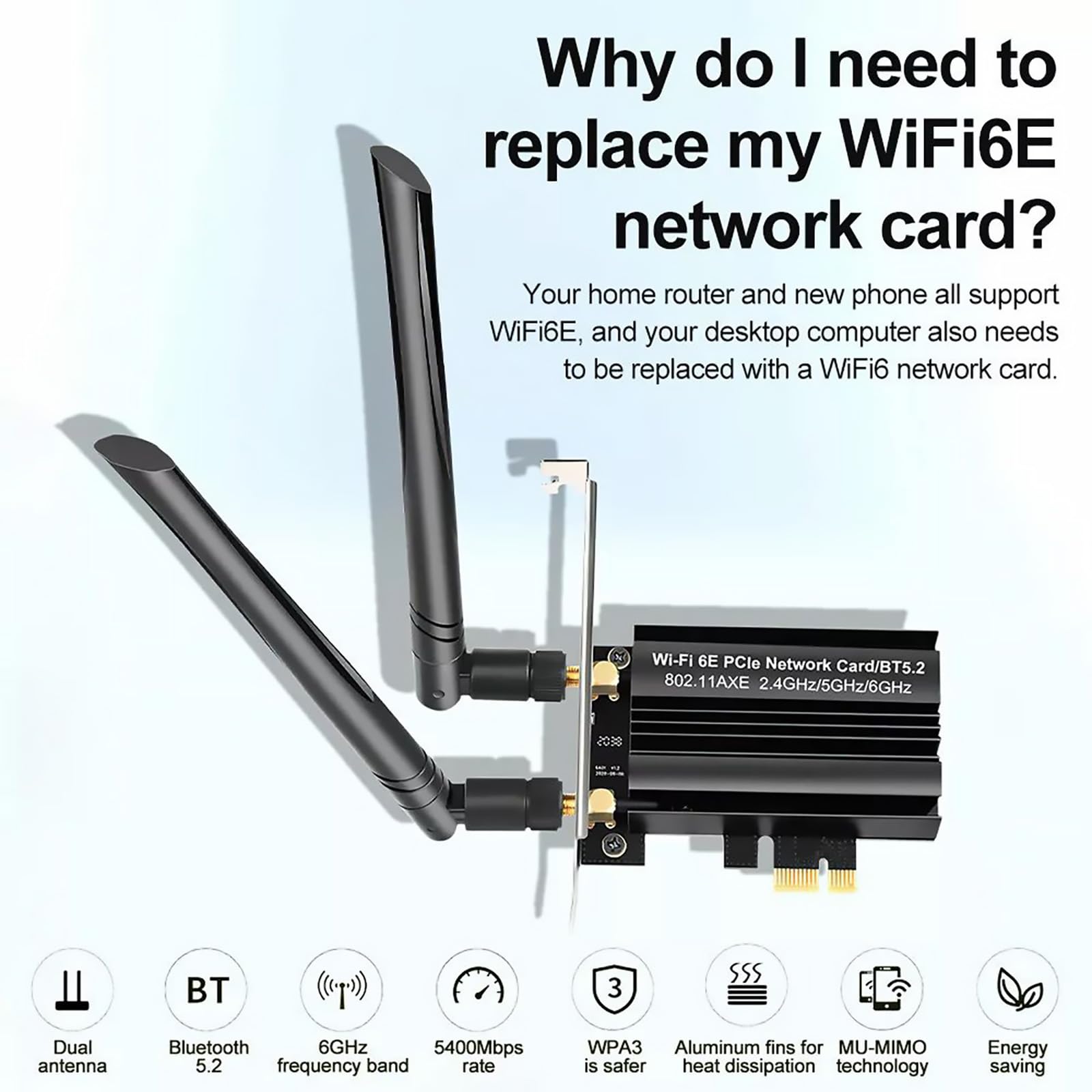Scheda WiFi 6E Desktop FENVI MT7922 – Tri-banda 5400Mbps Con BT 5.3 PCIe