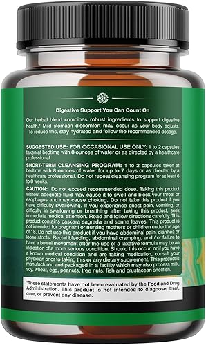Miniatura 2 de Cápsulas laxantes herbales con probióticos - Laxante suave para mujeres y hombres con hoja de senna, cáscara de psyllium y cascara sagrada