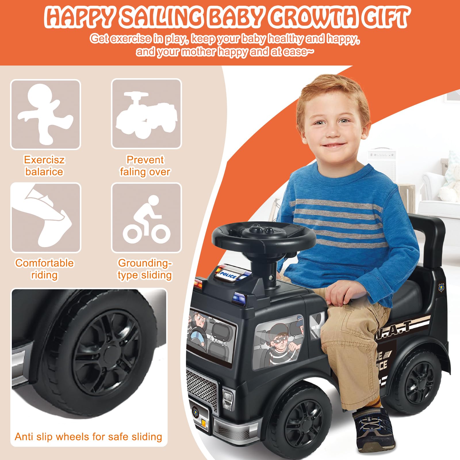 2025 Upgrade Toddler Ride On Toys with Under Seat Storage, Ride On Fire Truck with Music & Steering Wheel, Ride On Push Car for Toddlers 1-3 Years, Red