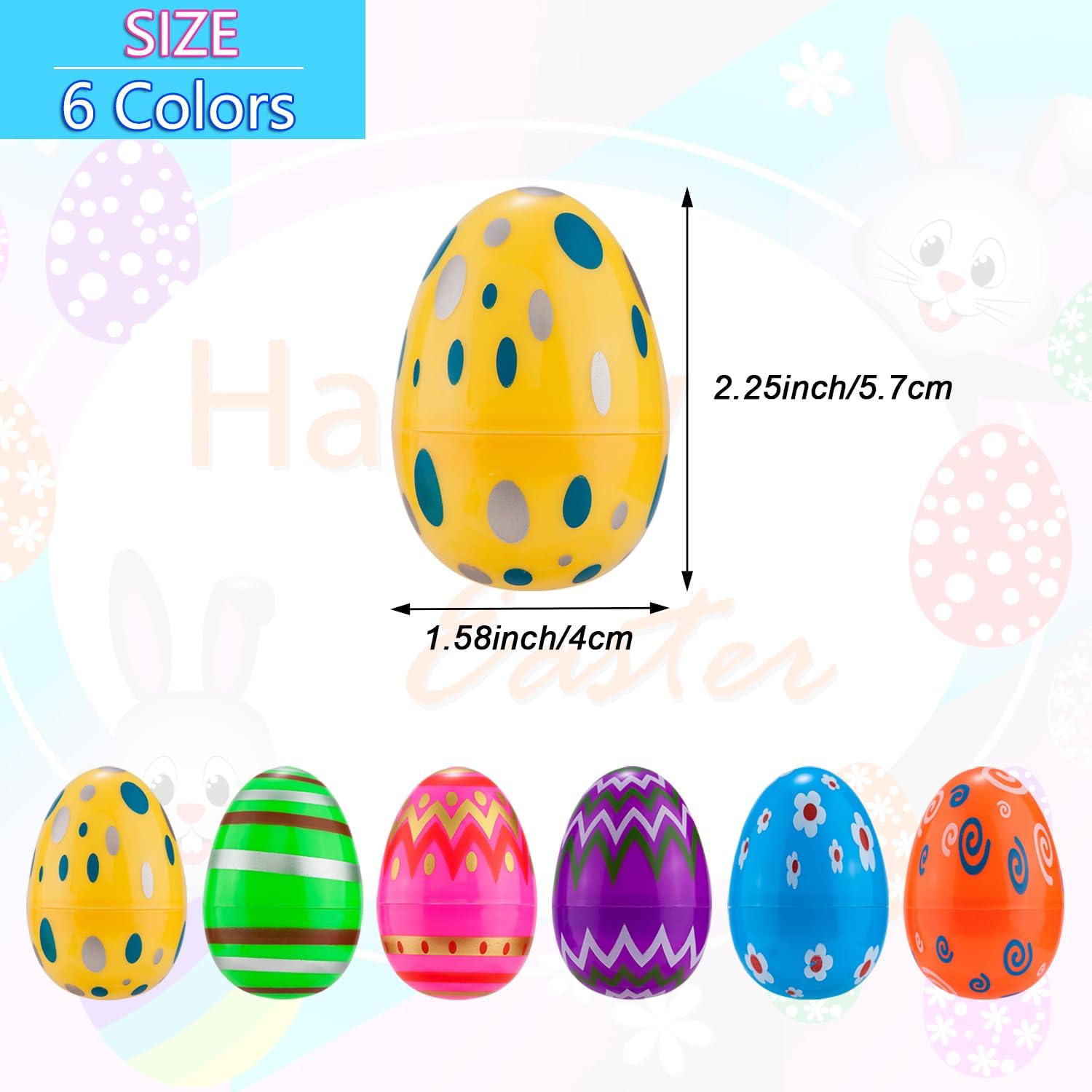 JIALWEN Plastic Easter Eggs 36PCS Printed Fillable Eggs Bright Colorful for Easter Theme Party Easter Basket Stuffers Fillers Surprise Eggs Easter Hunt Favors