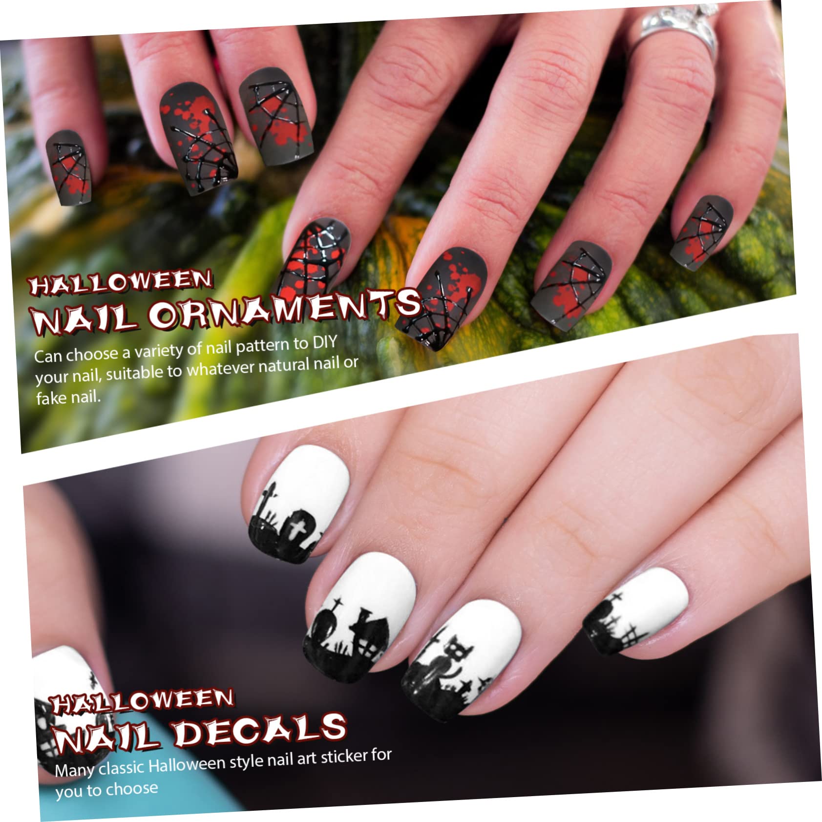 Healeved 5 Set Di Adesivi Per Unghie Per Ragazzi E Ragazze Decalcomanie Per Nail Art Di Halloween Unghie Ragno Gotiche Da Premere Sulle Unghie Corte 4 Fogli * 5