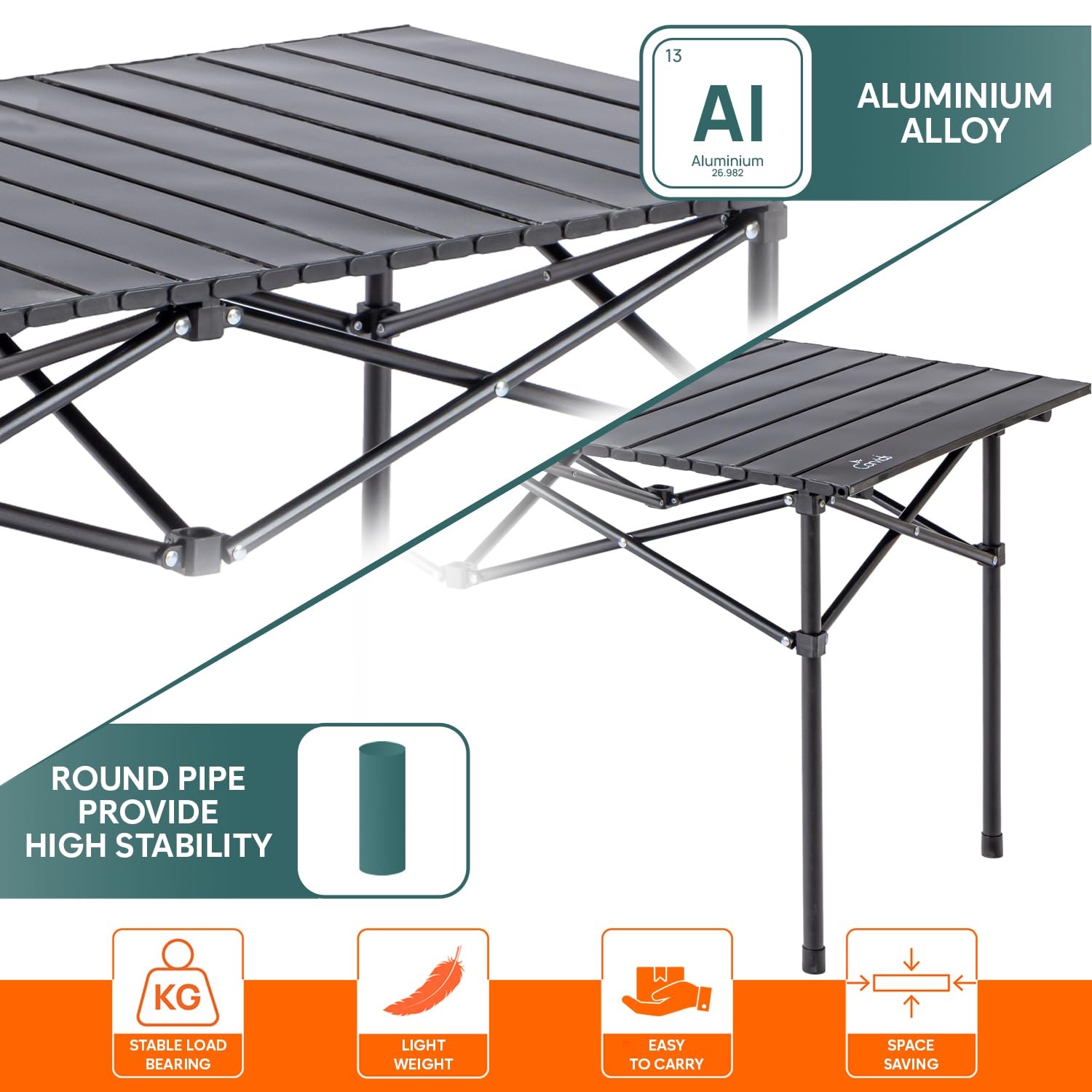 Corvids Alloy Steel Multipurpose Folding Camping Table With Roll-Up Tabletop | Compact & Portable | Best For Hiking, Picnic, Garden, BBQ & Outdoor Use (Black, Large) 4 Corvids Alloy Steel Multipurpose Folding Camping Table With Roll-Up Tabletop | Compact & Portable | Best For Hiking, Picnic, Garden, BBQ & Outdoor Use (Black, Large) - Image 4