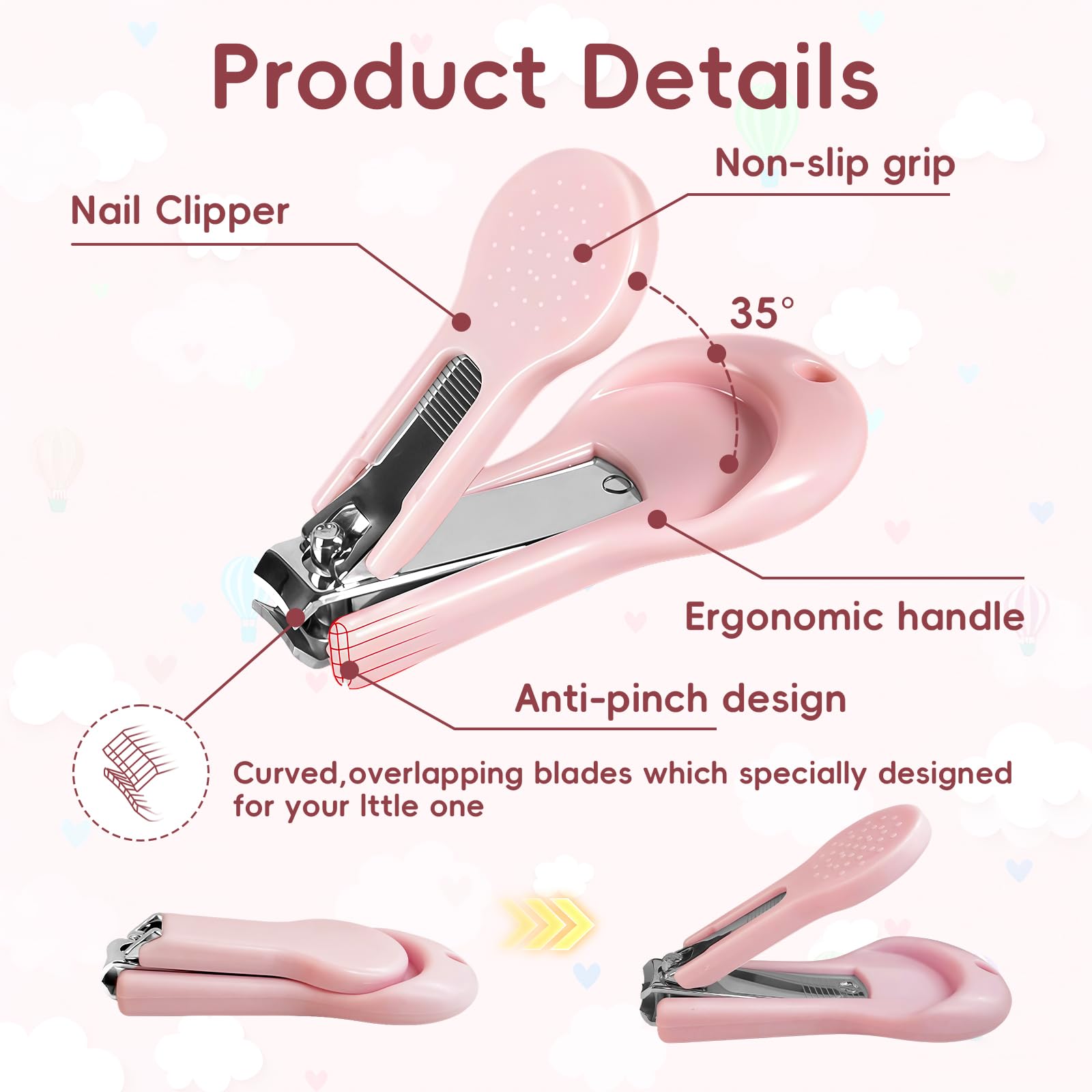 HAGOT 5 in 1 Baby Nail Clippers Set including Cute Case, Nail Clippers,Nail Scissors, Nail File, Tweezers and Silicone Brush - Image 3