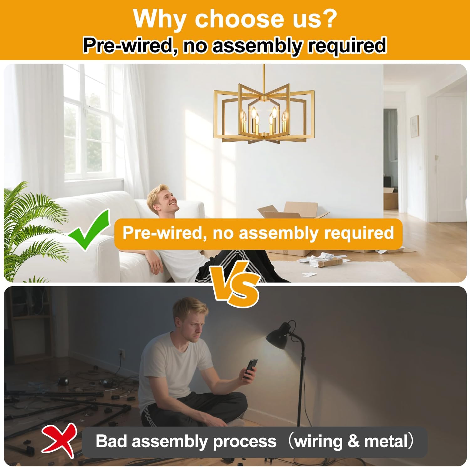 28" Modern Gold Chandelier for Dining Room, No Assembly Required Black Dining Room Light Fixture Over Table, Industrial Metal Hanging Pendant Lights Fixture for Kitchen Island, Entryway, Foyer