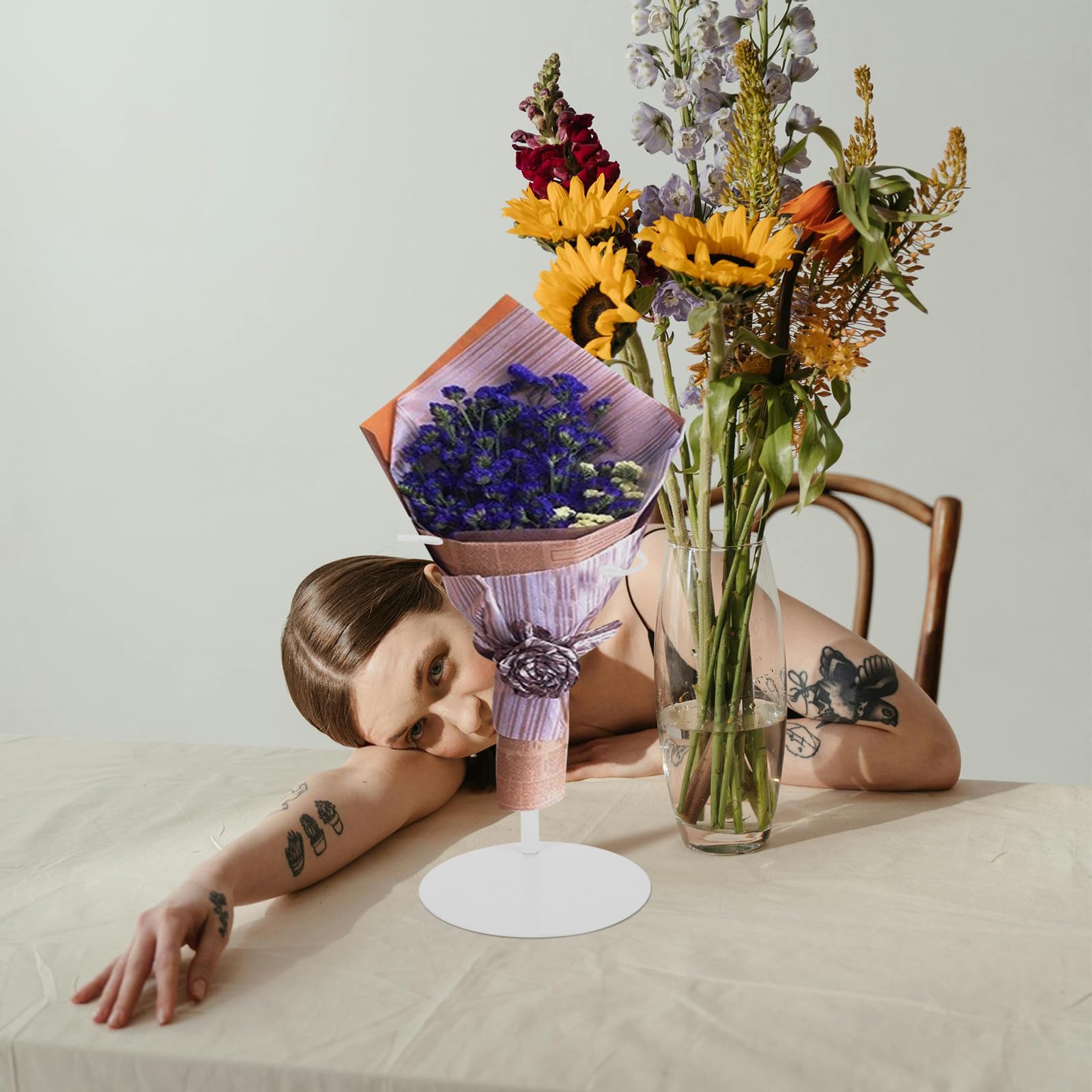 Toddmomy Espositore per Bouquet in Ferro Bianco per Fioreria | Supporto da Banco per Composizioni, Stabile e Facile da Spostare, per Allestimento Negozio