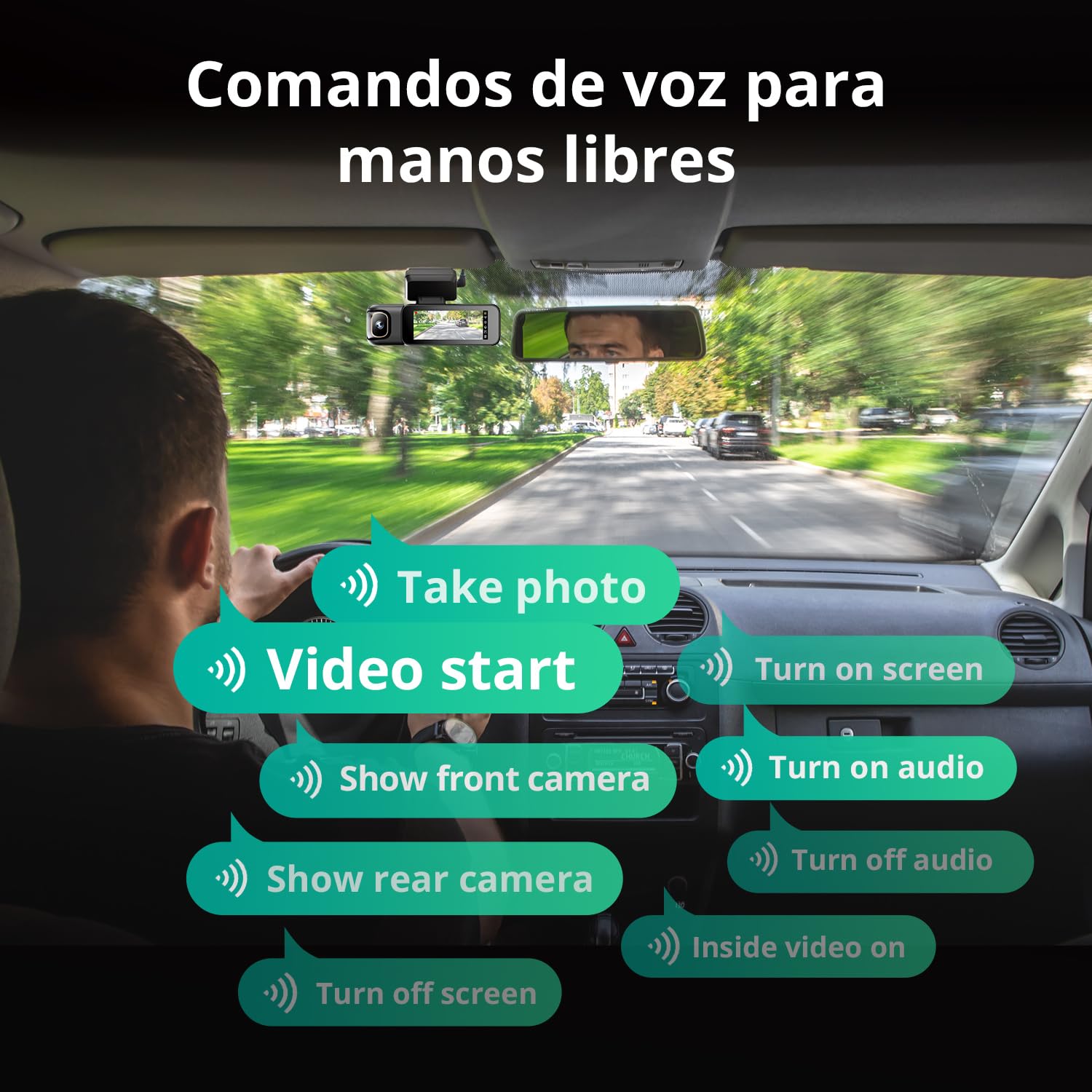 BOTSLAB Cámara para salpicadero 4K de 3 Canales, cámara para salpicadero Triple con Control por Voz, Pantalla táctil de 3,18 Pulgadas, Modo de estacionamiento 24/7, Tarjeta 128 GB incluida.