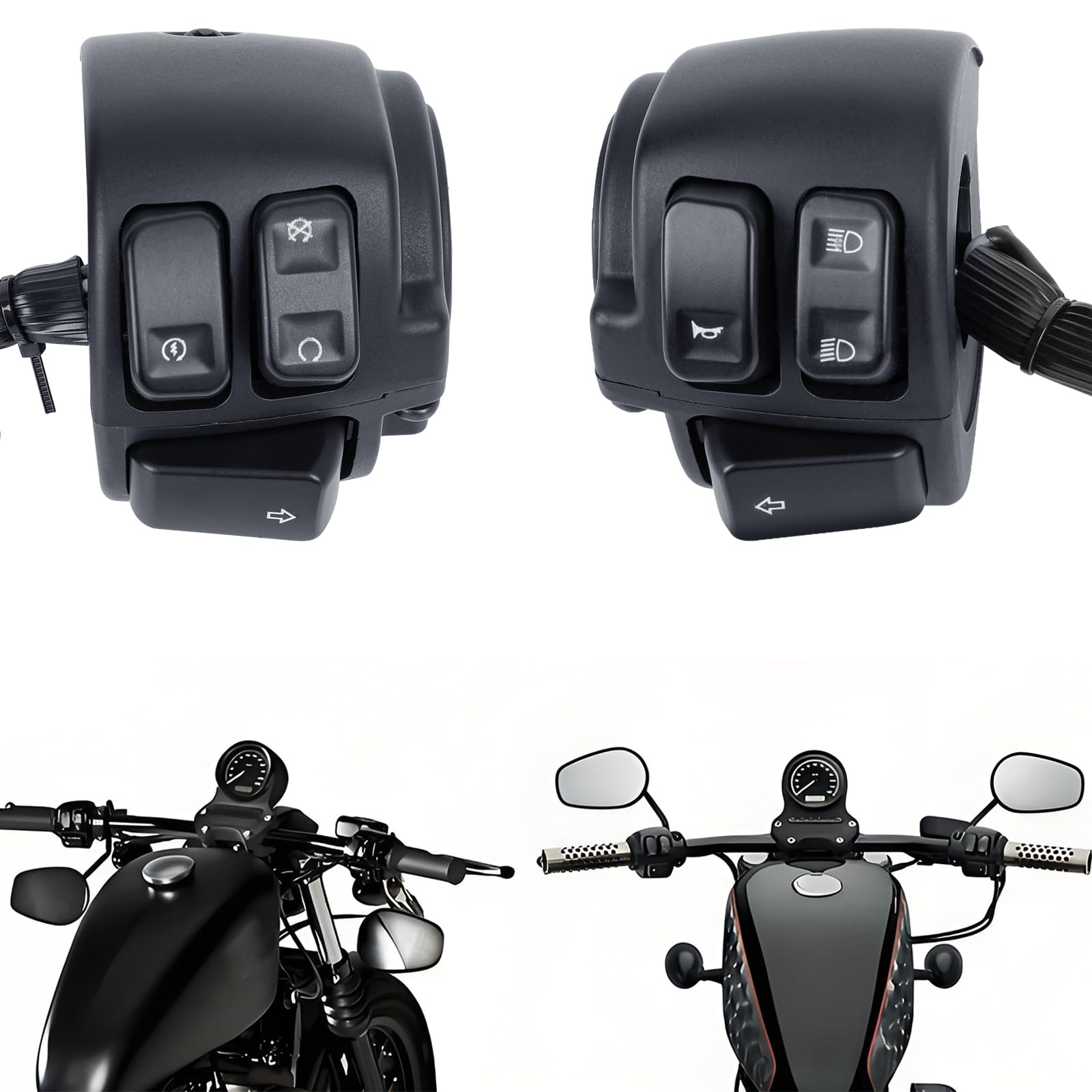 DREAMIZER 1" Interruttori Manubrio Moto Compatibile con Harley Softail Dyna Sportster V-Rod 1996-2012, 1 Coppia