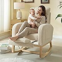 Vista 3 de NIOIIKIT Mecedora moderna para guardería, mecedora tapizada de peluche con reposapiés, cómoda reclinable con bolsillo lateral, deslizador mecedora