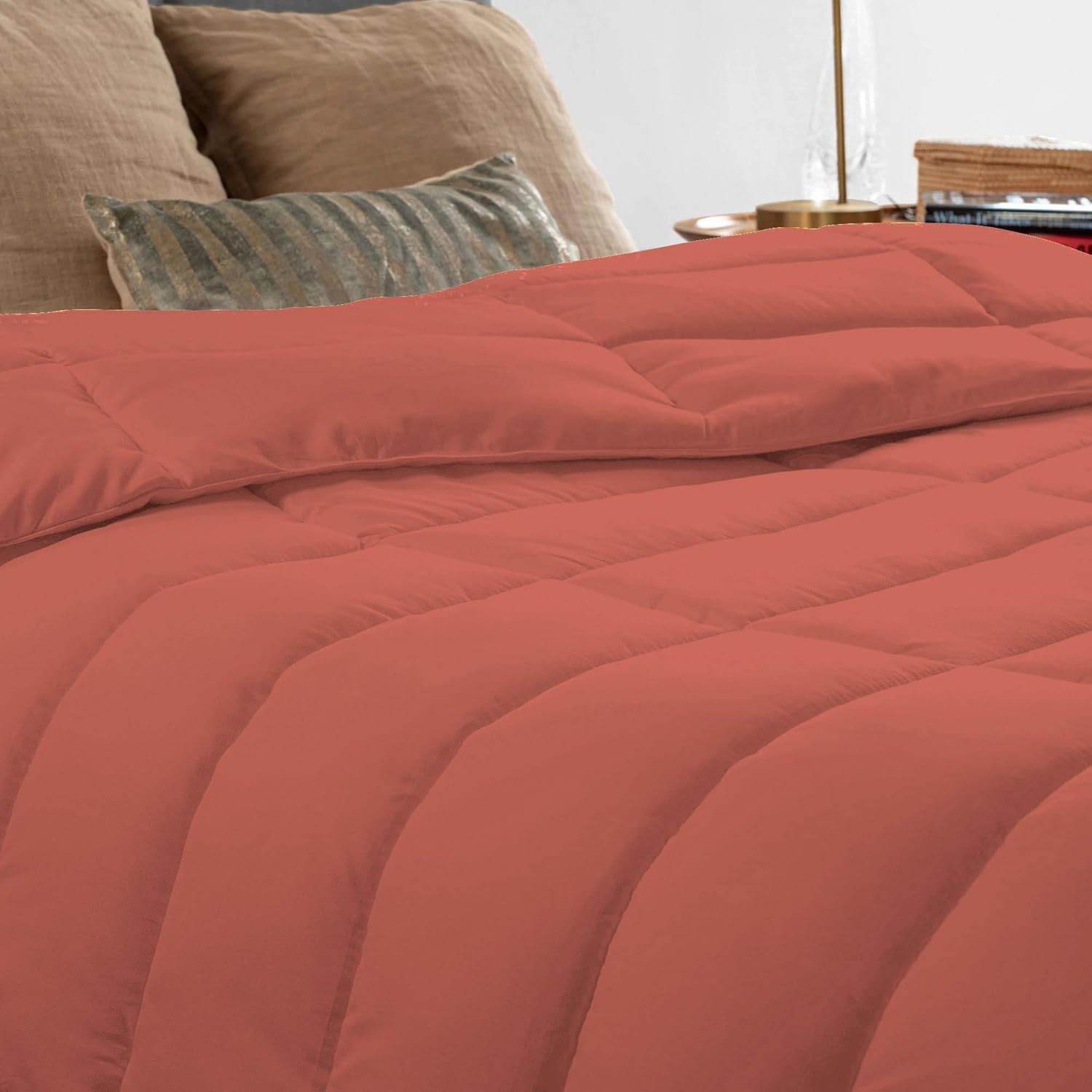 Tony's Textiles 3 Piece Luxury Long Box Pattern Comforter Set Premium |Super Soft 450 GSM All Season, 1000 Thread Count, 100% Egyptian Cotton, Twin/Twin XL Size - Brick Red Color
