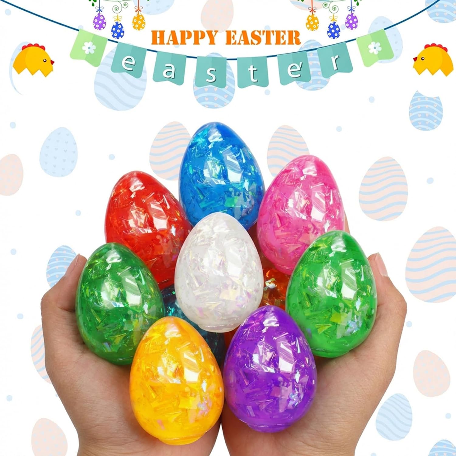 8pcs Easter Egg Stress Balls,Squishy Stress Relief Toys for Easter Basket Stuffers, Easter Egg Fillers,Party Favors