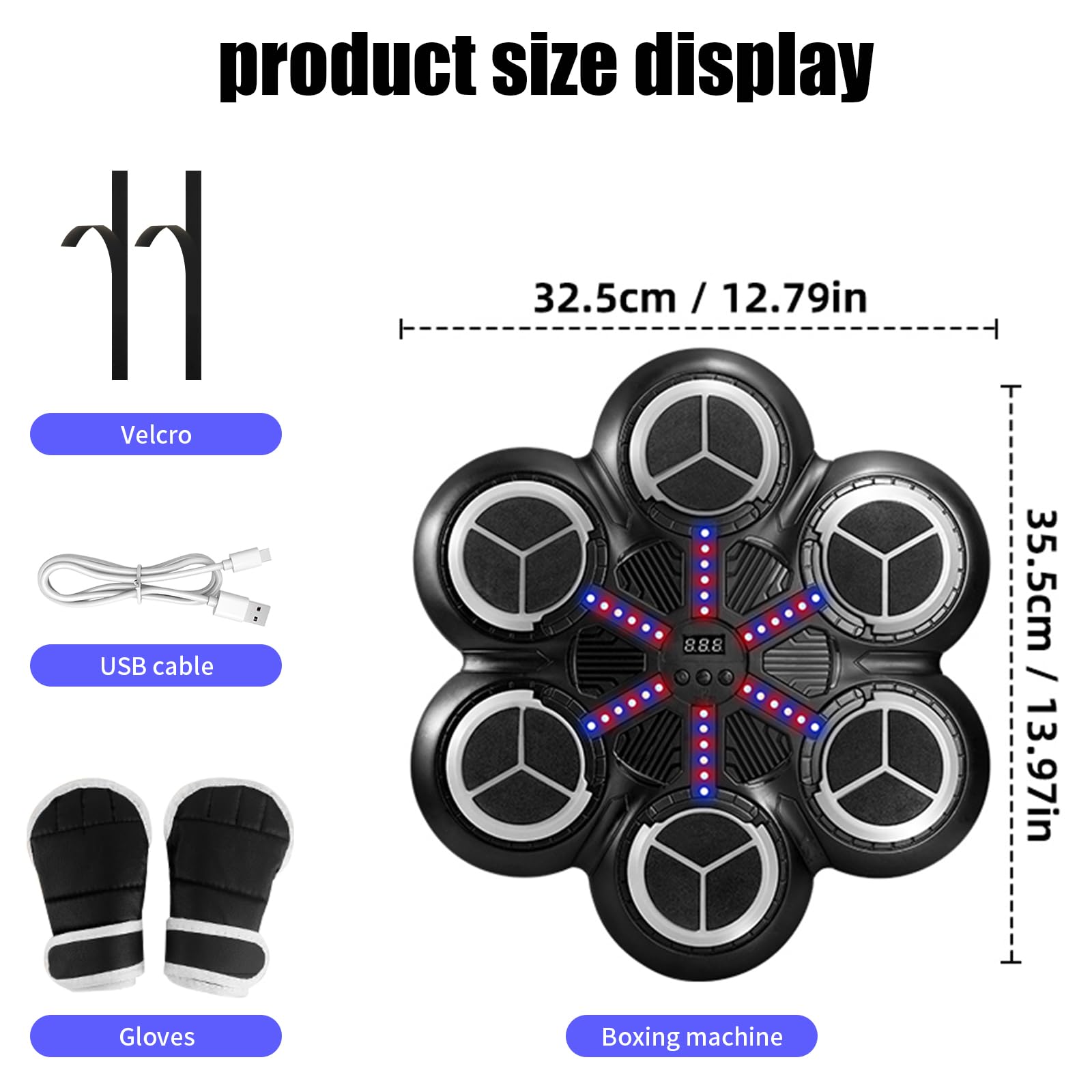 Music Boxing Machine, LED Máquina de Boxeo Electrónica con Guantes De Boxeos, 3 Modos de Entrenamiento, Soporta Bluetooth, Conteo Inteligente, Boxeo Pared Musical para Niños y Adultos