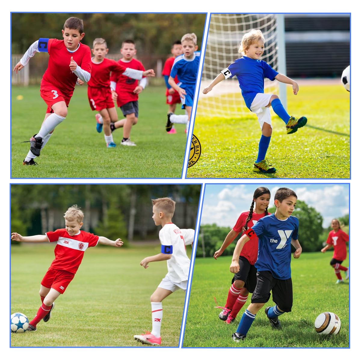 Zyren 4 Pezzi Fascia da Capitano Calcio, Regolabile Fascia Capitano Calcio Bambino, Elastico Fasce per Capitano da Calcio, Multicolore Fasce da Capitano per Bambini Adulti Sport Calcio e Rugby