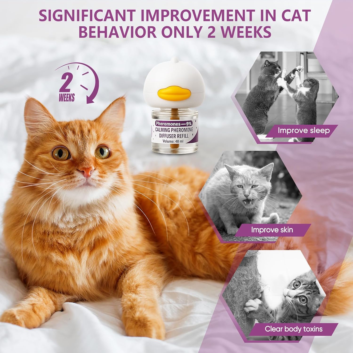 Cat Pheromones Calming Diffuser, Cat Calming Diffuser with 2 Diffusers + 4 Refills, Cat Calming Diffuser Plug in - Relieve Anxiety, 120 Days Starter Kit Long-Lasting Stress Relief for Cats (Purple) - image 5