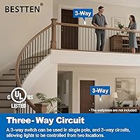 Vista 4 de BESTTEN Paquete de 10 interruptores de luz decorativa de 3 vías, 15 A, 120/277 V, un solo polo o tres vías, interruptor de pared de paleta