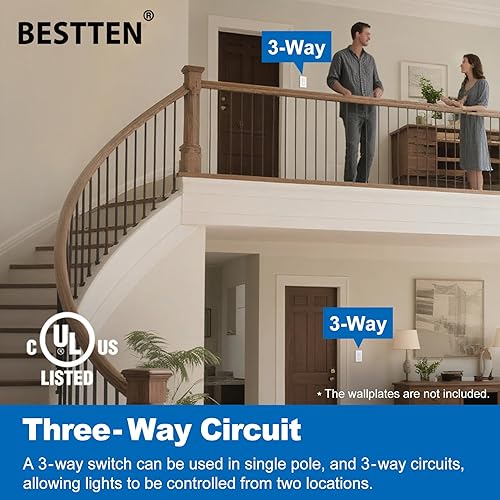 Vista 12 de BESTTEN Paquete de 30 interruptores decorativos de pared de un solo polo, 15 A, 120/277 V, interruptor de pared de paleta, interruptor basculante