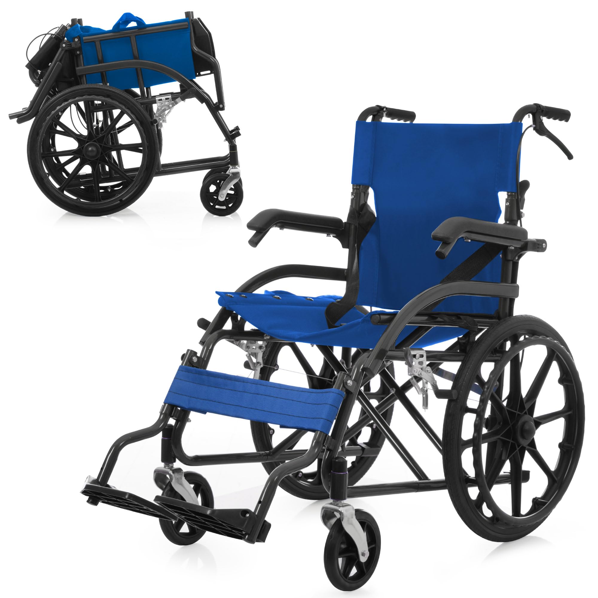 Amazon.co.jp: 【ブラック+ブルー】OSJ 車椅子 折畳み 自走式 自立