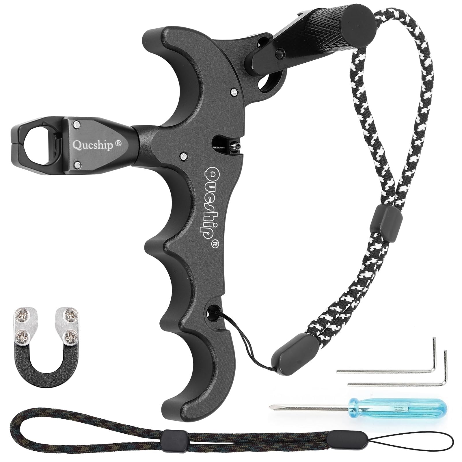 4 Finger Thumb Release for Compound Bow with D Loop and Anti-Slip Wrist Straps, Stainless Steel 360° Rotate Caliper Archery Thumb Release Accessories, Thumb Release Archery Aid (Black/Blue/Red)